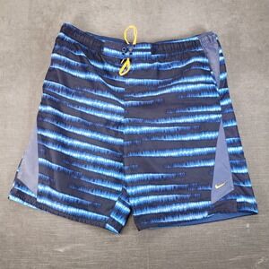 Nike Mens Large Blue Striped Swim Trunks Board Shorts Mesh Lined Swoosh Logo